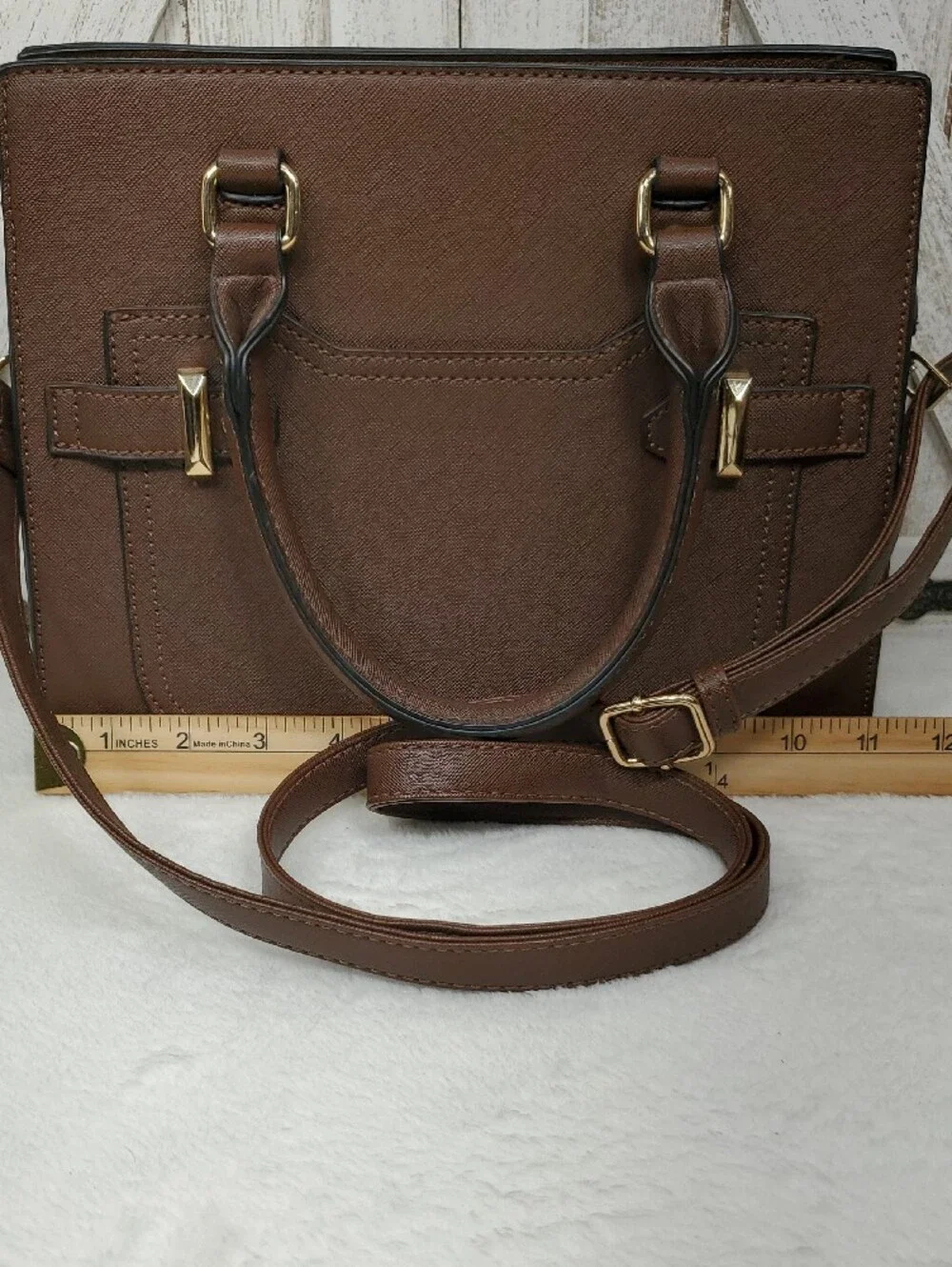 Brown Satchel Handbag with Double Top Handles & Adjustable Crossbody Strap NWOT